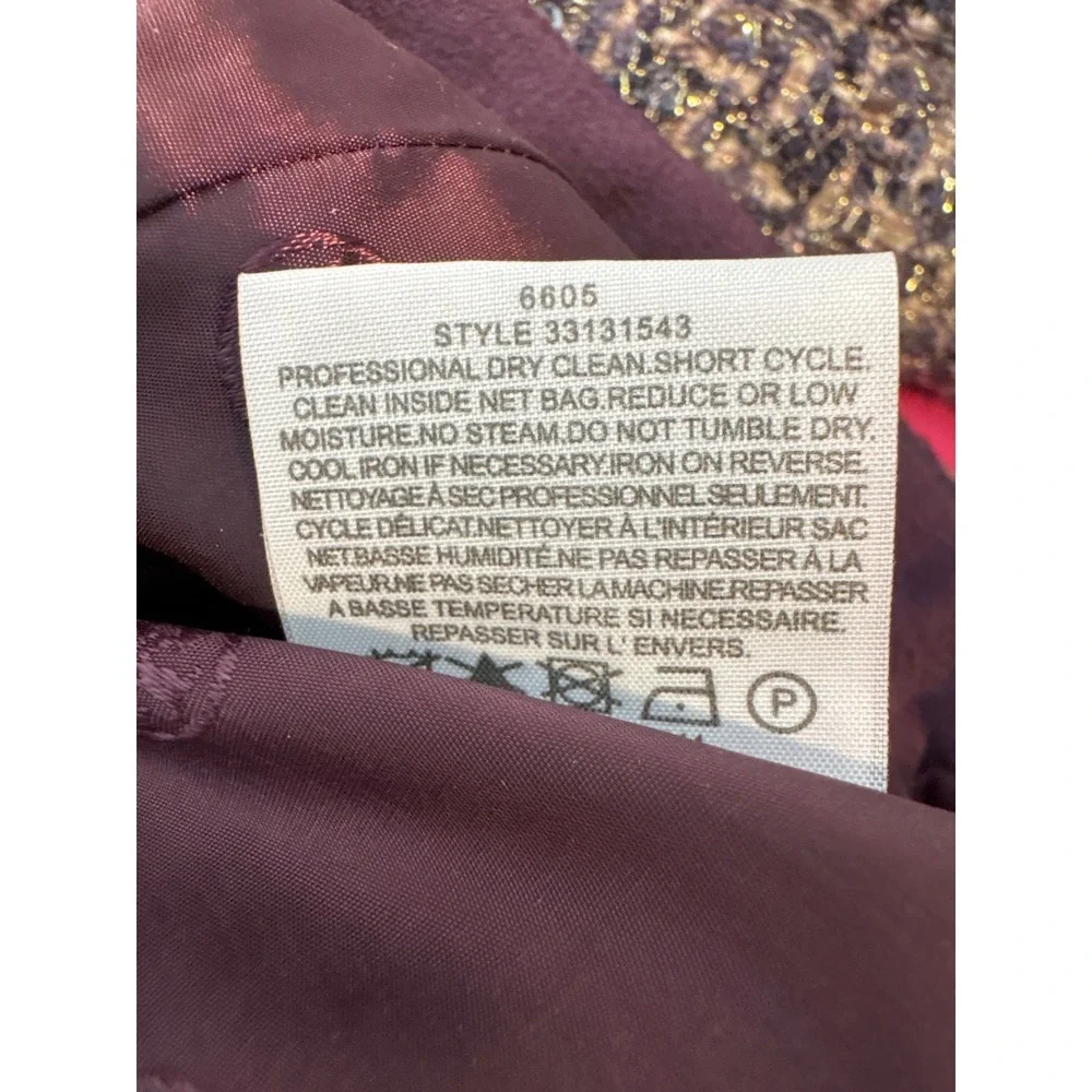 Tory Burch Womens Purple Sequin Metallic Tweed Cropped Jacket Sz 0 Career Preppy